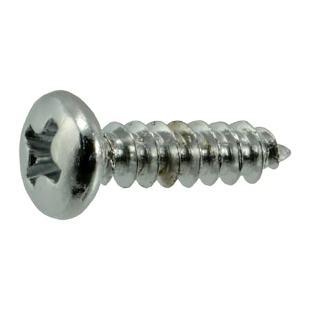 Sheet Metal Screw, #6 X 1/2 In, Chrome Plated Steel Pan Head Phillips Drive, 10 PK